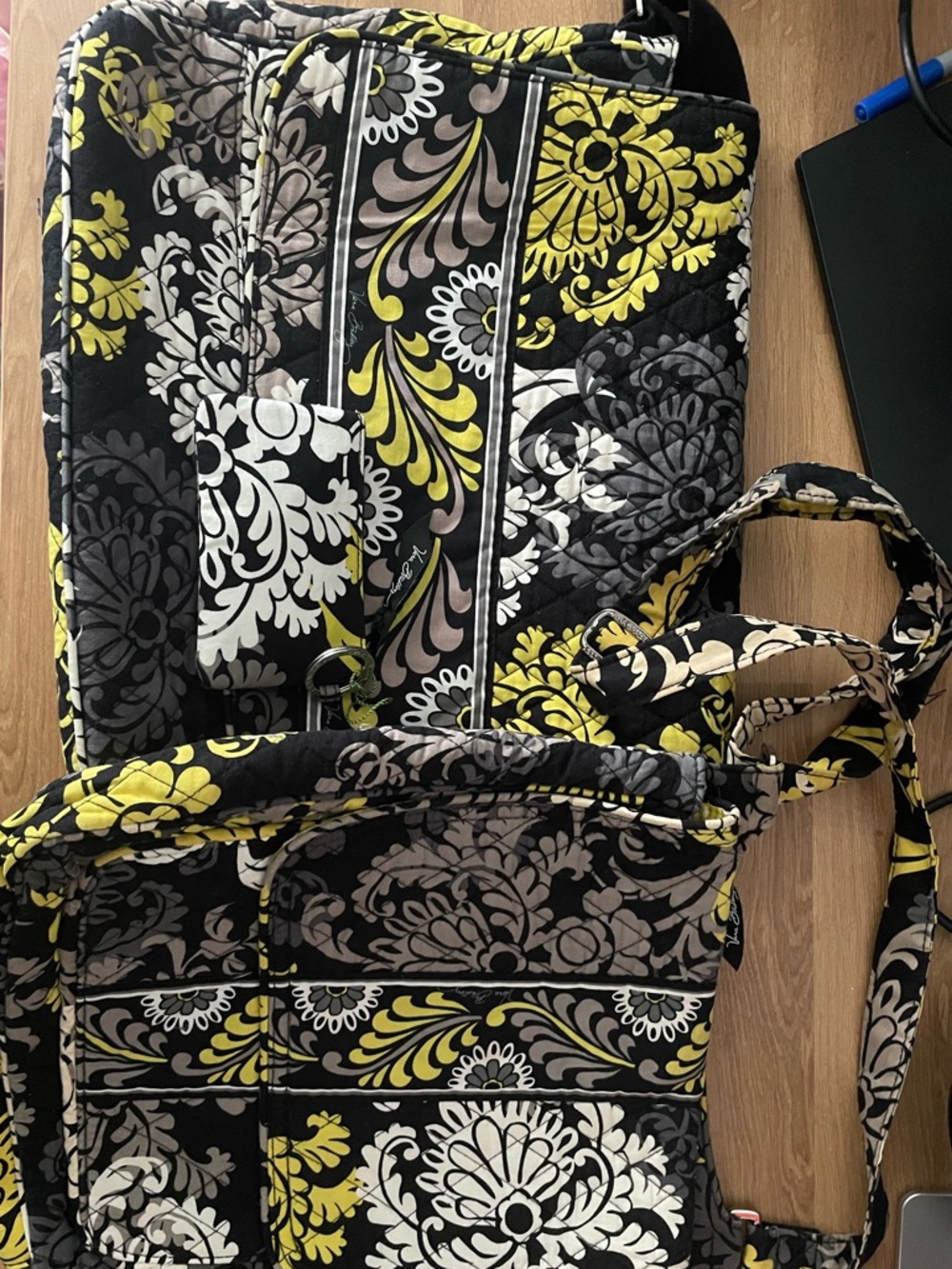 Vera Bradley Black, Yellow & Gray Quilted Bags & Wallet Bundle